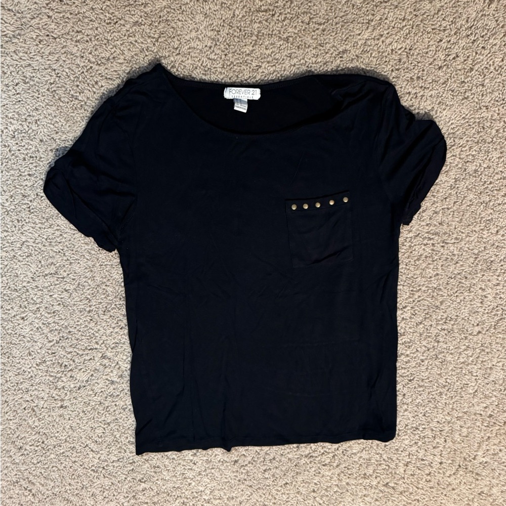Forever 21 Black Studded Pocket Tee